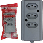 Tomada Barra Interneed 2 Polos +Terra Cinza 10A. Tripla